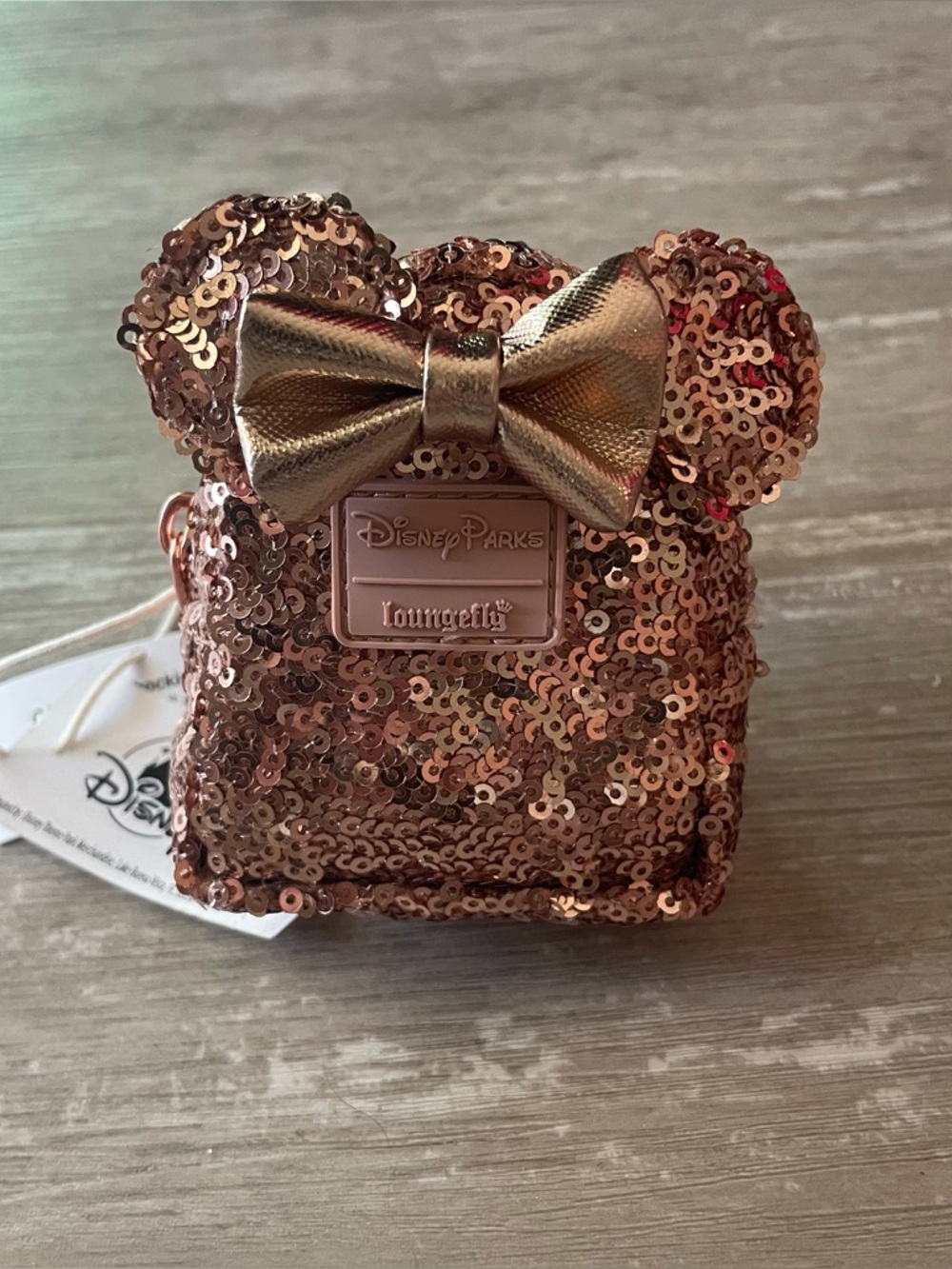 NWT Loungefly Disney Parks Mini Backpack Bag Clip Charm Keychain In Rose Gold